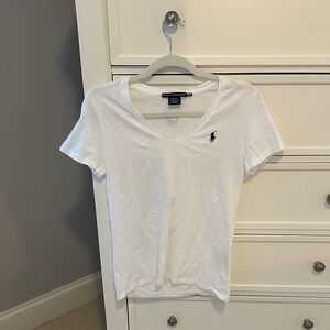 Ralph Lauren White Cotton V-Neck T-Shirt